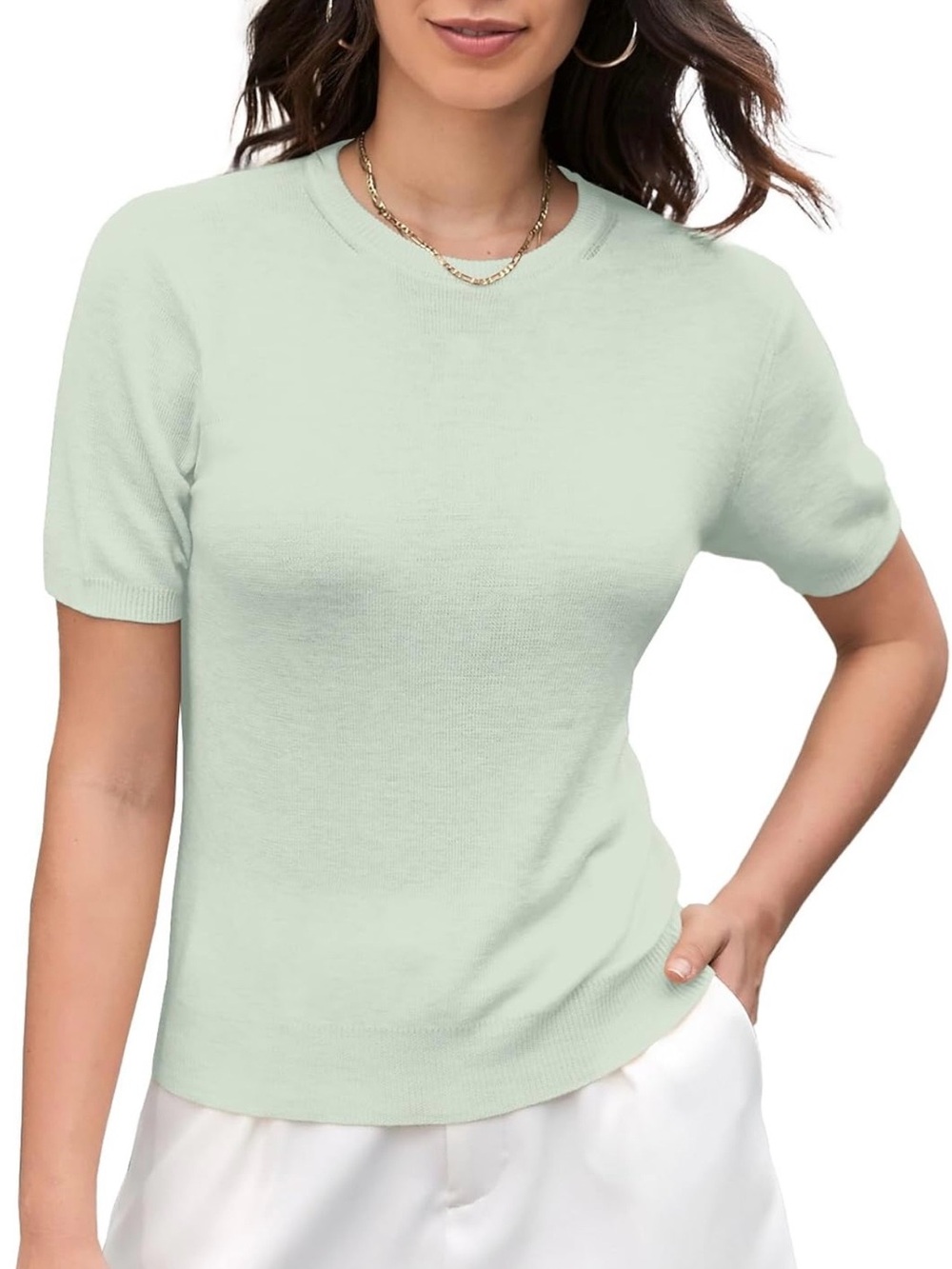 NEW Daimidy Classic Short Sleeve Knit Top in light Sage Green, size 2XL